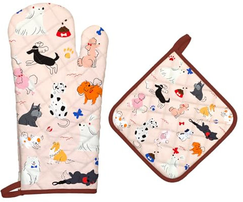 Arquiel Guanti Da Forno Presina Set Di 2, 100% Cotone Addensare Guanti Da Forno A Microonde, Presine Da Cucina Morbida Resistenti Al Calore Per Arrostire, Cuocere(Cane Carino)