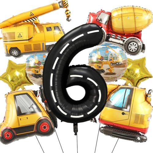 Bagger Luftballon, 1 Jahre Jungen Baustellen Party Kindergeburtstag Deko Bagger Folienballons Birthday Decorations Baustelle Traktor Thema Geburtstagsparty (Gelb 6)