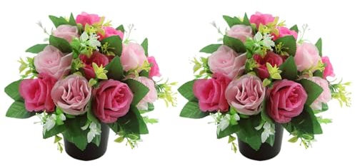 2 pezzi fiori di cimitero artificiale, decorazione di pietra tombale di cimiteri, piccole piante artificiali per funerali commemorativi, decorazione di cimitero con vaso (B)