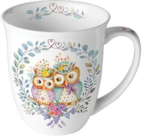 Tasse en porcelaine de 10 cm avec motif de chouettes dans une couronne de fleurs - 0,4 l - Tasse à café, tasse à thé et cacao - Tasses et gobelets motif animal - Tasse en porcelaine - Animaux blancs