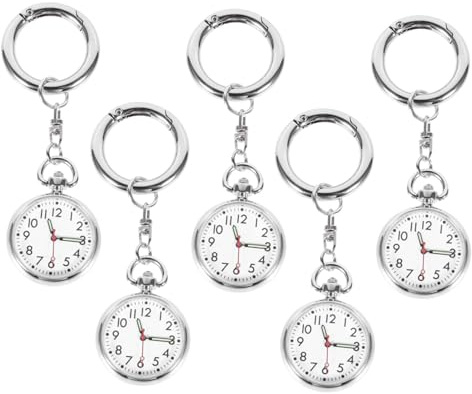 LIFKOME 5 Stück-Pack Tragbare Taschenuhren aus Glas und Edelstahl | Schlichtes Design, Multifunktional für Arbeitsalltag im Krankenhaus, Praktische Schlüsselanhänger Ausführung