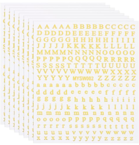 PATIKIL Calcomanías De Uñas Con Letras, 8 Hojas Calcomanías Adhesivas 3D De Letras Inglesas Pequeñas Alfabeto Diseño Metálico Fluorescente Para Decoración De Uñas DIY Para Mujeres, Dorado
