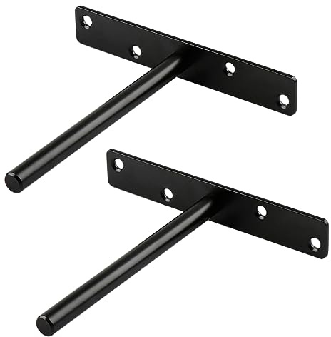 ANSIEDIO 2 Pièces Equerre Etagere Murale Flottante Invisible 150mm, Support Etagere Murale en Métal, Tablette Flottante Support Charge Lourde, Noir (4 trous)