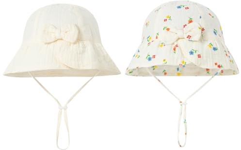 HTTDSLF 2 PCS Cappello da Sole Bambino Unisex Cappello Estivo per Neonato Cappelli da Sole Estivo per Ragazze con Sottogola Regolabile