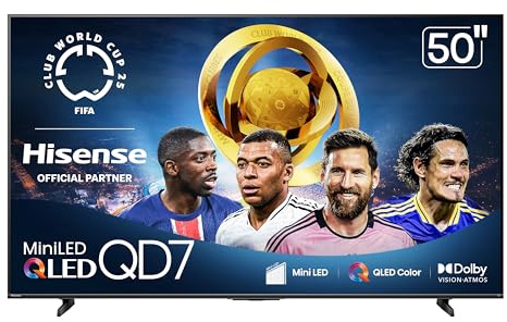 Hisense 50 Class QD7 Series Mini-LED 4K UHD Smart Fire TV 50QD7QF 2025 Model QLED, HDR10+, Dolby Vision, Dolby Atmos, Game Mode Plus, ALLM, Alexa Built in Voice Remote, Streaming TV, Black (Renewed)