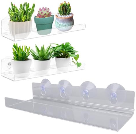 Oreilet Estante Taza Succión para Plantas, Estanterías Planta Ventana, Estantes Flotantes Ventana Interior la Ventana Alféizar Colgilla Soporte para Plataformas Plantas suculentas