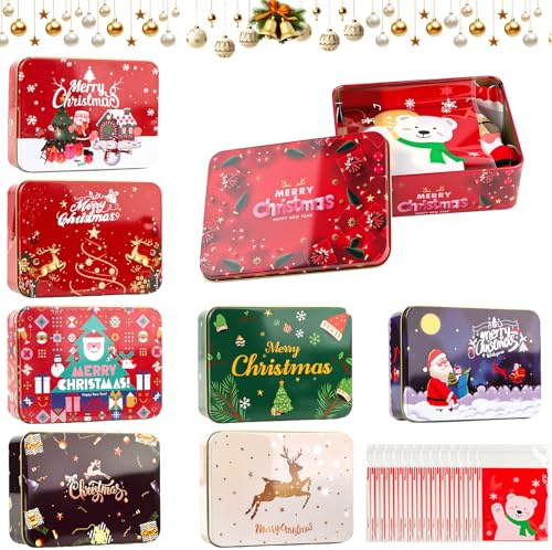 guobinZH 8 Piezas Latas de Metal para Galletas de Navidad Cuadrado Cajas Metalicas Navidad con Tapas Latas para Navidad Galletas Chocolate Dulces Golosinas