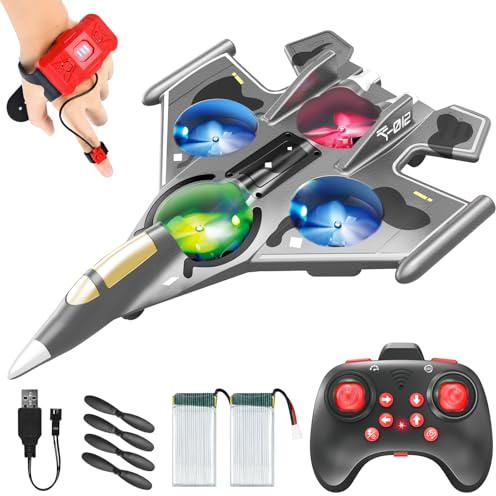 HERMORRYSS Avión Teledirigido, 2.4 GHz Aviones de Juguete RC con Sensor de Gestos, Luces, Rotación de 360°, 4 Hélices Pequeñas, Quadcopter RC para Principiantes Niños, Regalo de Cumpleaños Navidad (B)