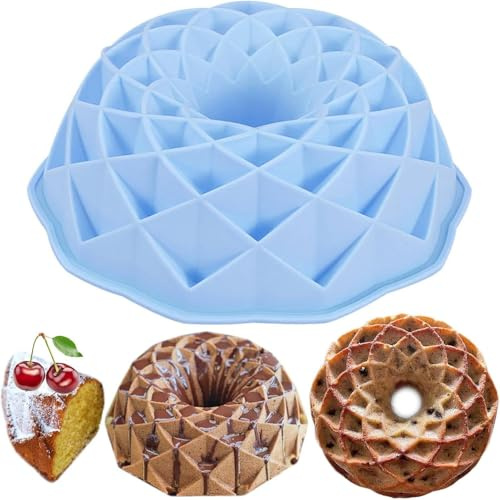 jiejack Moule à kouglof en silicone, de qualité supérieure, pour gâteaux, pain et pâtisseries, anti-adhésif, passe au lave-vaisselle, bleu clair