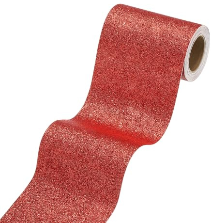 sourcing map Frise de papier peint à paillettes rouges de 10,2 x 299,7 cm, à décoller et à coller, bordure de papier contact à paillettes scintillantes pour miroir, tableau d'affichage, bricolage