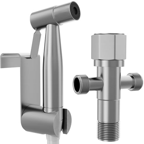 Benannco Grifo Bidet para WC - Ducha Bidet Acero Inoxidable - Grifo Portatil para WC - Kit Ducha de Lavabo con Soporte - Adaptador y Manguera Extensible - Pulverizador para Bidet de Mano.