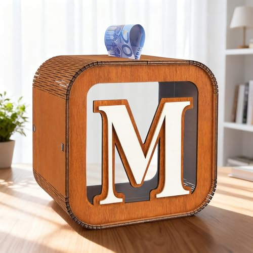 ARTREE Spardose Personalisierte für Kinder, A-Z Alphabet Sparbüchse Holz Spardose, Dekoration Kreative groß Sparschwein als Geschenke für Junge, Mädchen, Erwachsene, Geburtstag (M)