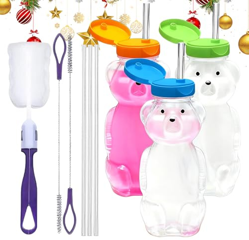 kivrimlarv Gobelet À Paille,230ml Tasse à Eau Mignonne à Bec avec Couvercle,Transparent Bouteille Ours Étanche avec Paille | Pour Femmes, et Filles, pour Café, Lait, Thé et Boissons