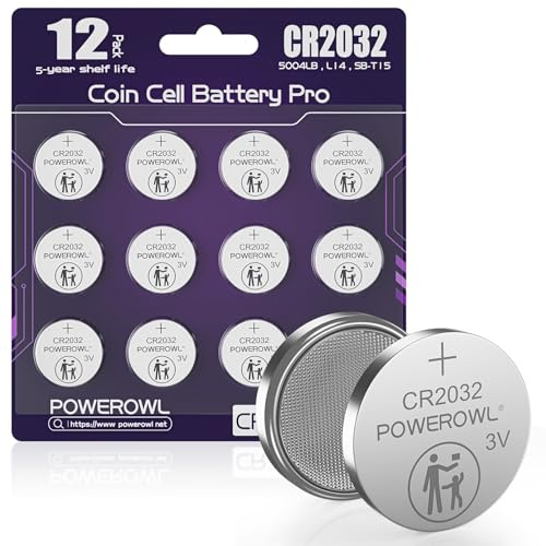 POWEROWL 12-Pack CR2032 3V Lithium Coin Batteries for Car Key Fob, AirTag, Scales, Small Electronics (Purple)