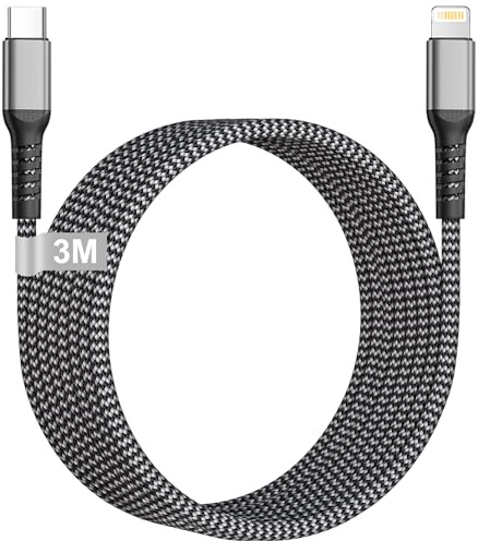 USB C auf Lightning Kabel 3 m [MFi Zertifiziert], Langes iPhone Ladekabel | 3 m Schnellladekabel Nylon Handyladekabel für iPhone 14/13/13 Pro/13 Pro Max/13 Mini/12 ProMax/12/11/X/XS/XR/8 Plus/SE/iPad