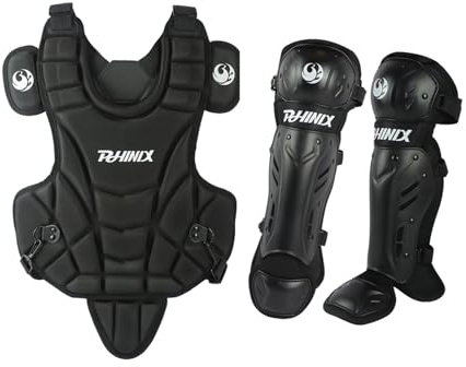 PHINIX 12 Catcher Chest Protector and Leg Guards, Recommended for Ages 6-9 (Black)