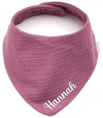 Personalisierbares Baby Halstuch mit Name – Weiches Musselin Lätzchen für Jungen & Mädchen – Spucktuch Dreieckstuch – Optional mit Schnullerband – Geschenk zur Geburt