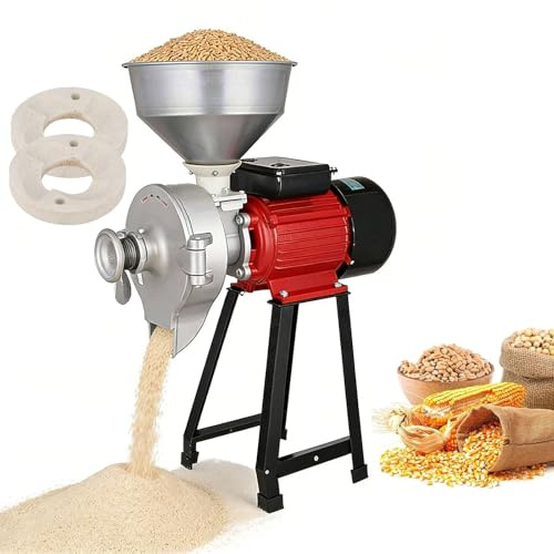 Macchina per Farina 3000W Uso Secco e Umido Mulino per Cereali Elettrico Professionale Trituratore per Mais e Grano con Base in Acciaio Rinforzato e Dischi 140mm