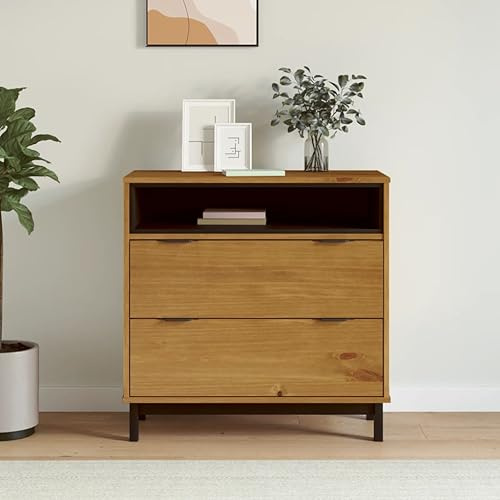 KMTNERVG Schubladenschrank Kiefer Massivholz 80x40x80 cm | 2 Schubladen, 1 offenes Fach, stabile Oberplatte, einfache Reinigung, inklusive Wandhalterung