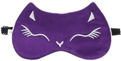 Sun Kea Women Girls Silk Eye Mask Cute Cat Sleeping Eye Cover for Shift Work Nap Blindfold(Purple)