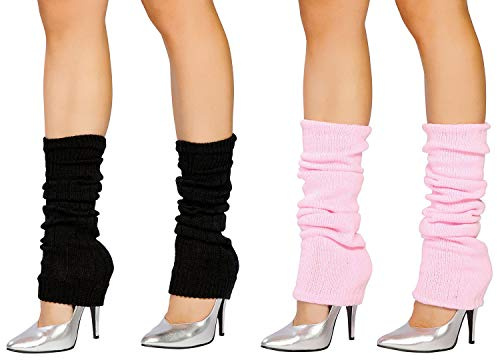 SunTrader 2 Paar Beinstulpen für Damen und Mädchen, gerippt, Stretch, Kniestrümpfe, Schwarz / Pink, Einheitsgröße