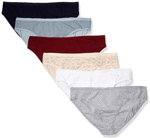 Amazon Essentials kvinnors bomull bikini trosor underkläder (finns i plusstorlek), paket med 6, flerfärgade/blommig/rand, 3X