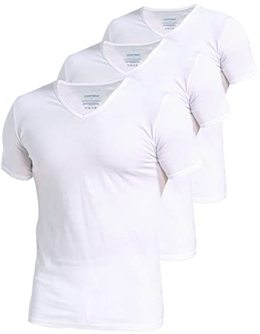 Comfneat Men's 3-Pack Undershirts Stretchy Cotton Spandex V-Neck T-Shirts (White V-Neck 3-Pack, L)