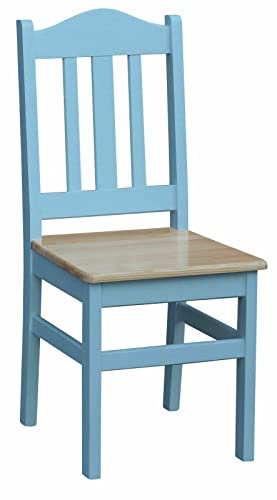 k koma Massivholz Stuhl Kiefer – Landhausstil – Gestell blau, Sitzfläche Kiefer Lackiert – Esszimmerstuhl – NEU