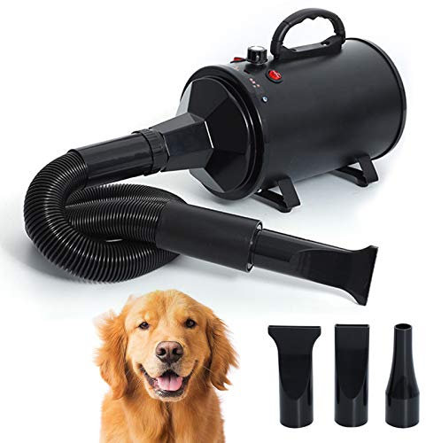 PJDDP 2000W Soffiatore per Cani, 2 Livelli di Temperature(30℃/55℃), velocità di Vento Regolabile E Riscaldatore, Asciugacapelli Soffiatore Phon Asciugatrice per Animale Domestico/Cani/Gatti,Nero