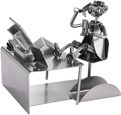 BRUBAKER Screw Man Pc Office Worker With Business Card Holder - Handmade Steel Figure Metal Man - Gift For Businessmen, Office Workers And Colleagues