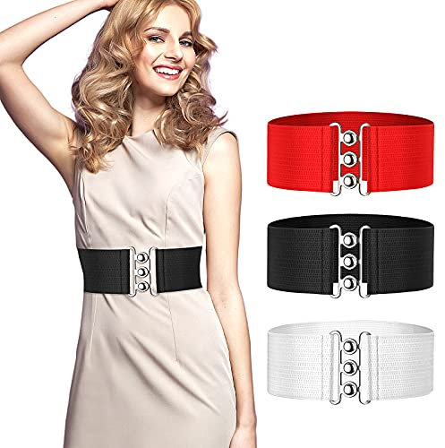 Syhood 3 Stücke Frau Vintage Taille Gürtel Cinch Gürtel (Schwarz, Weiß, Rot)