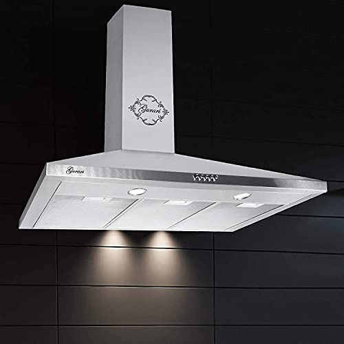 Gurari Trapez Dunstabzugshaube 90 cm/Edelstahl Abzugshaube/ 1000m³/h,Sehr Saugstark/ 3 Stufen/Drückknöpfe/Wandhaube/Dunstabzug/Abzugshaube/Ablufthaube/Umlufthaube/Edelstahl Kaminhaube Premium Marke