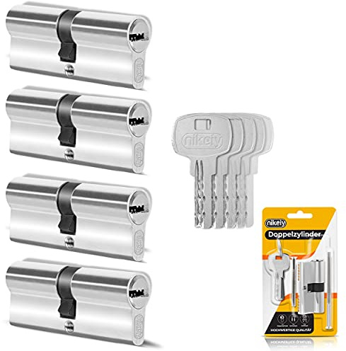 GERCAR 4x Schließzylinder gleichschließend 4 Profilzylinder 35/35 inkl. 20 Schlüssel - 70 mm - Doppelzylinder Türschloss Zylinderschloss gleichschliessendes 4erSet - Länge: 70mm, A:35 B:35