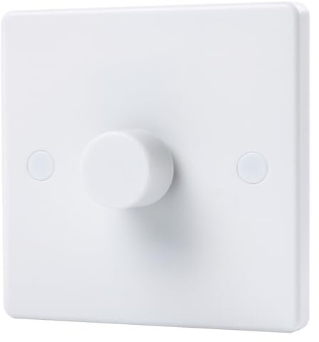 Aroidful 5-200W LED Dimmer Switch, 1 Gang 2 Way Rotary Trailing Edge Dimmer with Push On/Off, Compatible with Dimmable LED Lights, Incandescent & Halogen (White)