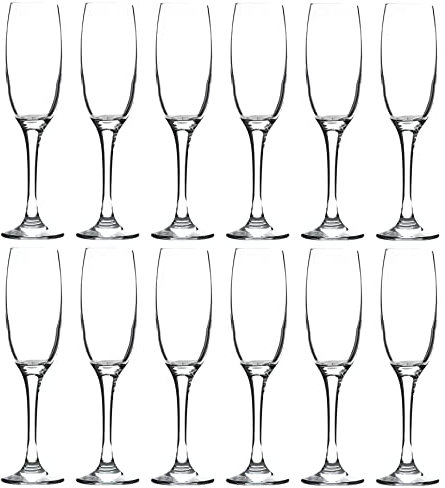 LAV 12x Clear 220ml Venue Glass Champagne Flutes - Reusable Prosecco Wine Wedding Party Drinking Glasses Gift Set