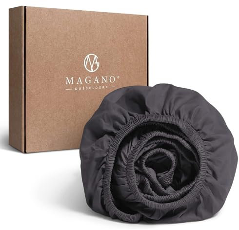MAGANO® Luxus Spannbettlaken 180x200 Grau | Bambus & Baumwolle Satin | 400 TC Premiumqualität | Hypoallergen & Thermoregulierend | Spannbetttuch Bettlaken 180x200cm | Anthrazit Dunkelgrau