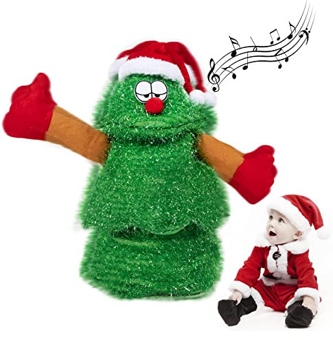 SdeNow Elektrischer Weihnachtsbaum, Weihnachtsmann, singend, tanzend, Weihnachtsmann, grüner Baum, animierte Weihnachtsdekorationen, Plüschspielzeug, Weihnachtspuppen, 6 Lieder