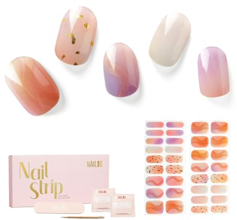 NAILOG Nagelfolie UV Härtend 34 Stück Uv Nagelfolie - Twilight | 34 Streifen in 17 Größen, Gel-Nägel in Salonqualität zum Selbermachen, glänzend, HEMA-frei, vegan, einfach und sicher