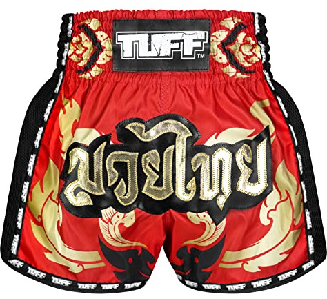 Tuff Sport Retro Muay Thai Shorts Boxing Shorts Classic Slim Cut MMA Kickboxing Workout Set Clothing Training (M, TUF-MSC119-RED)