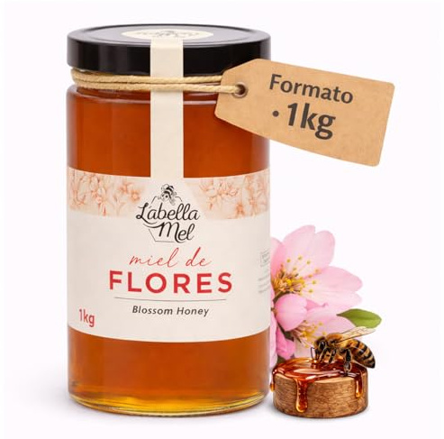L'Abella Mel | Miel de Fleur Pur 100% Naturel | Miel d'Abeille Sans Additifs ni Sirops Ajoutés | Apiculture Familiale Depuis 4 Générations | Pot 1 kg