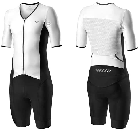 Lo.gas Herren Pro Trisuit Kurzarm Triathlonanzug für Rennen und Triathlon-Wettkämpfe -Triathlon-Anzug für Herren Weiß Large