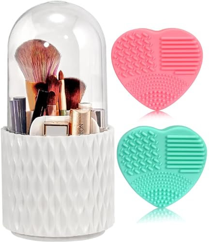 Lostwry Porta Brochas Maquillaje, Organizador de Brochas de Maquillaje Giratorio de 360° con Tapa Organizador de Cosméticos Giratorio para Maquillaje Pincel, Lápiz Labial