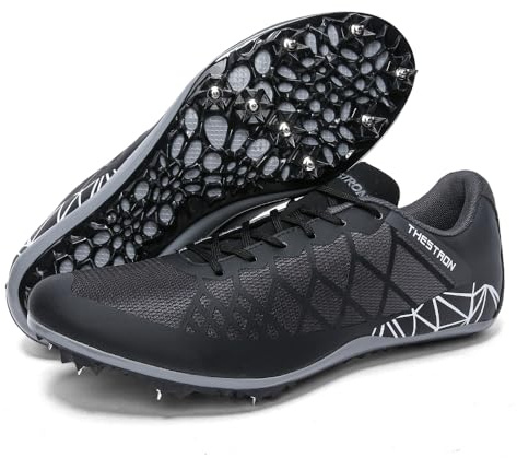 Ifrich Spikes Leichtathletik-Rennschuhe für Herren, Damen, Jungen, Mädchen, Leichtathletik, Rennschuhe, Leichtathletik-Sneaker, Schwarz Grau, 36 EU