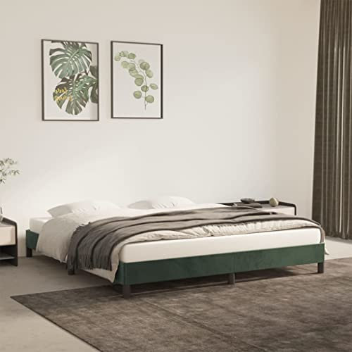Coavain Bettgestell Dunkelgrün 160x200 cm Samt Betten Bettkasten Bettgestänge Betten Schlafzimmer Bett Hoch Boxbett Gästebett Kinderbett