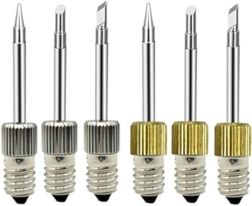 Ameurey Lötkolbenspitzen-Set, 6 Stück, E10-Schnittstelle, Kabelloses elektrisches Löten, Silber und Gold, Batteriebetrieben