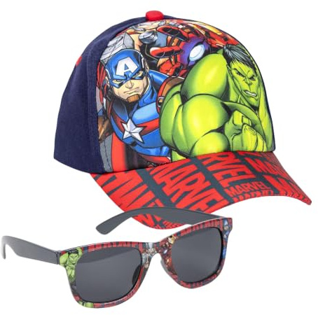 Cerdá Avengers Mütze und Sonnenbrille im Set für Kinder - Mehrfarbig - UV 400 Schutz und Filter der Kategorie 3 - Kindermütze mit Verstellbarem Klettverschluss - Original Produkt Entworfen in Spanien