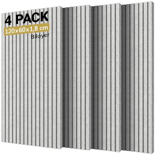 4 Pack Akustikpaneele Selbstklebend, TONOR 120x60x1.8cm große Schalldämmung Akustikplatten Schallschutz Schallabsorber Wand Absorber Akustik Panel Dämmplatten für Studio Büro Haus Wanddekoration Grau