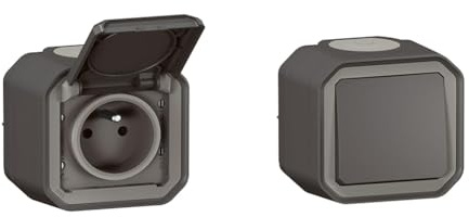 LEGRAND - Prise Etanche IP55 avec Terre Plexo - Prise 2P+T 16A Complète avec Volet & Interrupteur Mural Etanche Simple ou Va-et-vient 10A Plexo - Anthracite