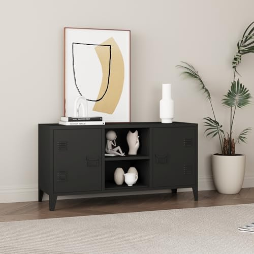 [en.casa] TV Schrank Kotka Lowboard mit 2 Türen TV Board Schwarz Fernsehtisch TV Kommode Fernsehschrank 113 x 40 x 58 cm Metall