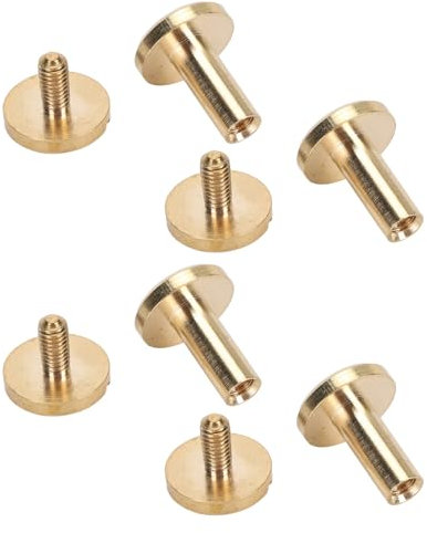 Brass Binding Rivet Screw Set, Leathercraft Rivets Metal Rivet Button Stud Crafts Tubular Fasteners Binding Rivet Flat Type Brass Rivet for Leather Fabric Crafting Pack of 50
